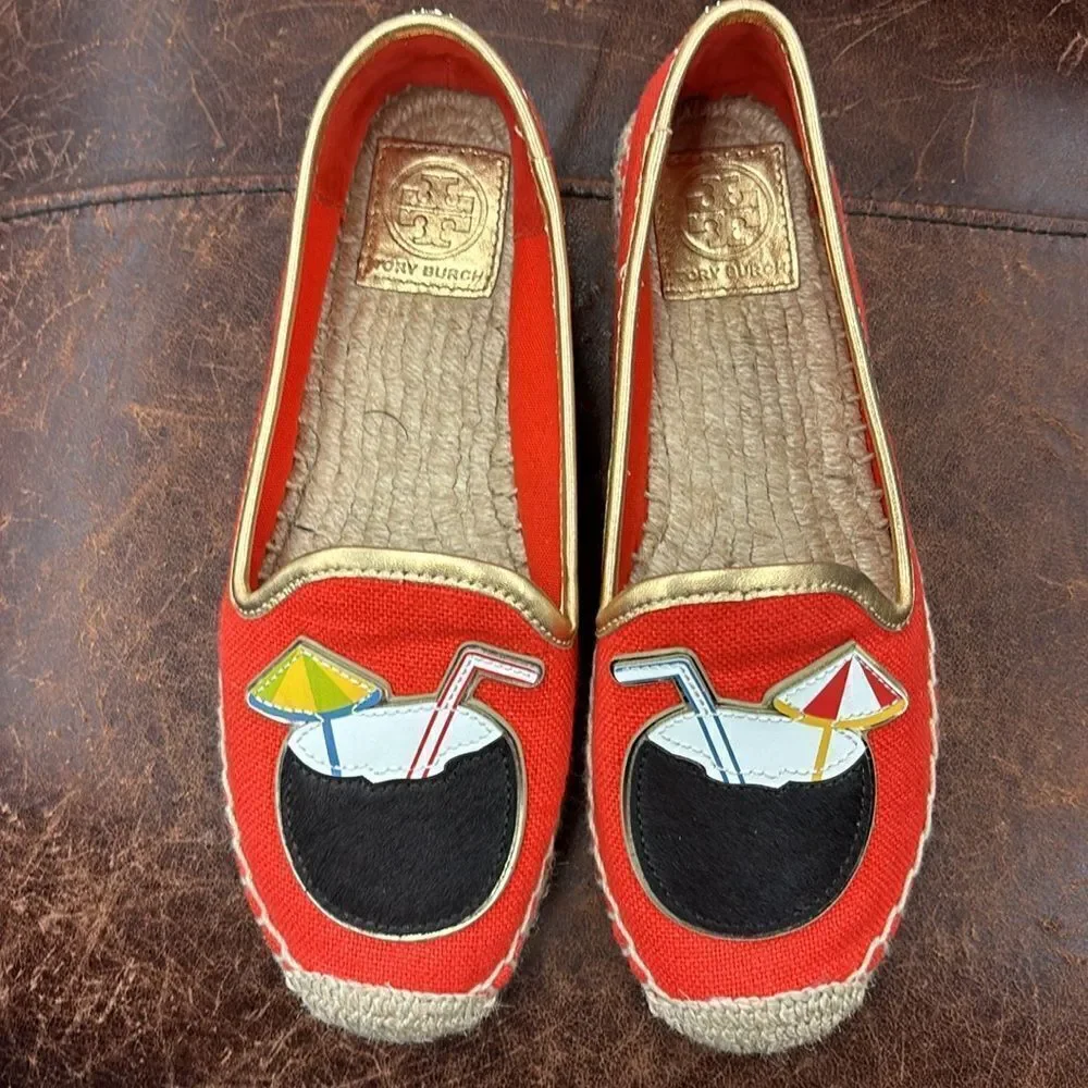 TORY BURCH COCO CALF HAIR APPLIQUÉ ESPADRILLE FLATS Size 6